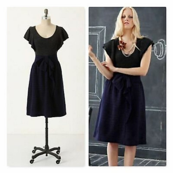 Anthropologie Moth Curtain Call Blue Grey Wool Dress - Picture 1 of 7
